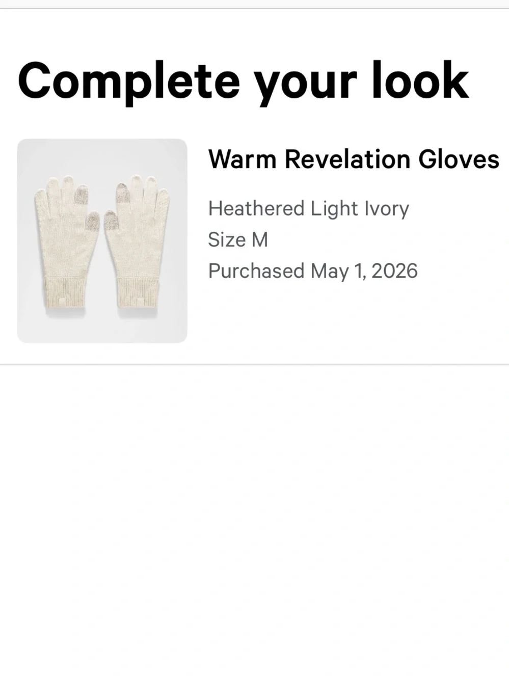 NWT Lululemon Warm Revelation Gloves Womens Large Heathered Light Ivory Cream